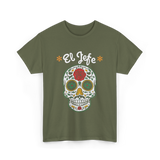 El Jefe Sugar Skull Art T-Shirt - Military Green