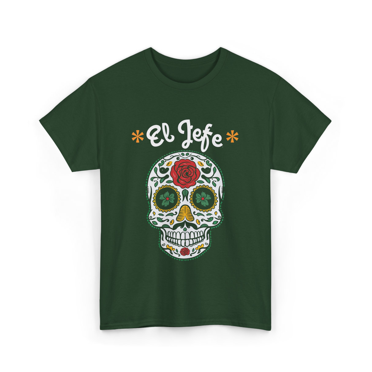 El Jefe Sugar Skull Art T-Shirt - Forest Green