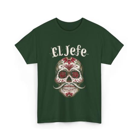 El Jefe Sugar Skull Celebration T-Shirt - Forest Green