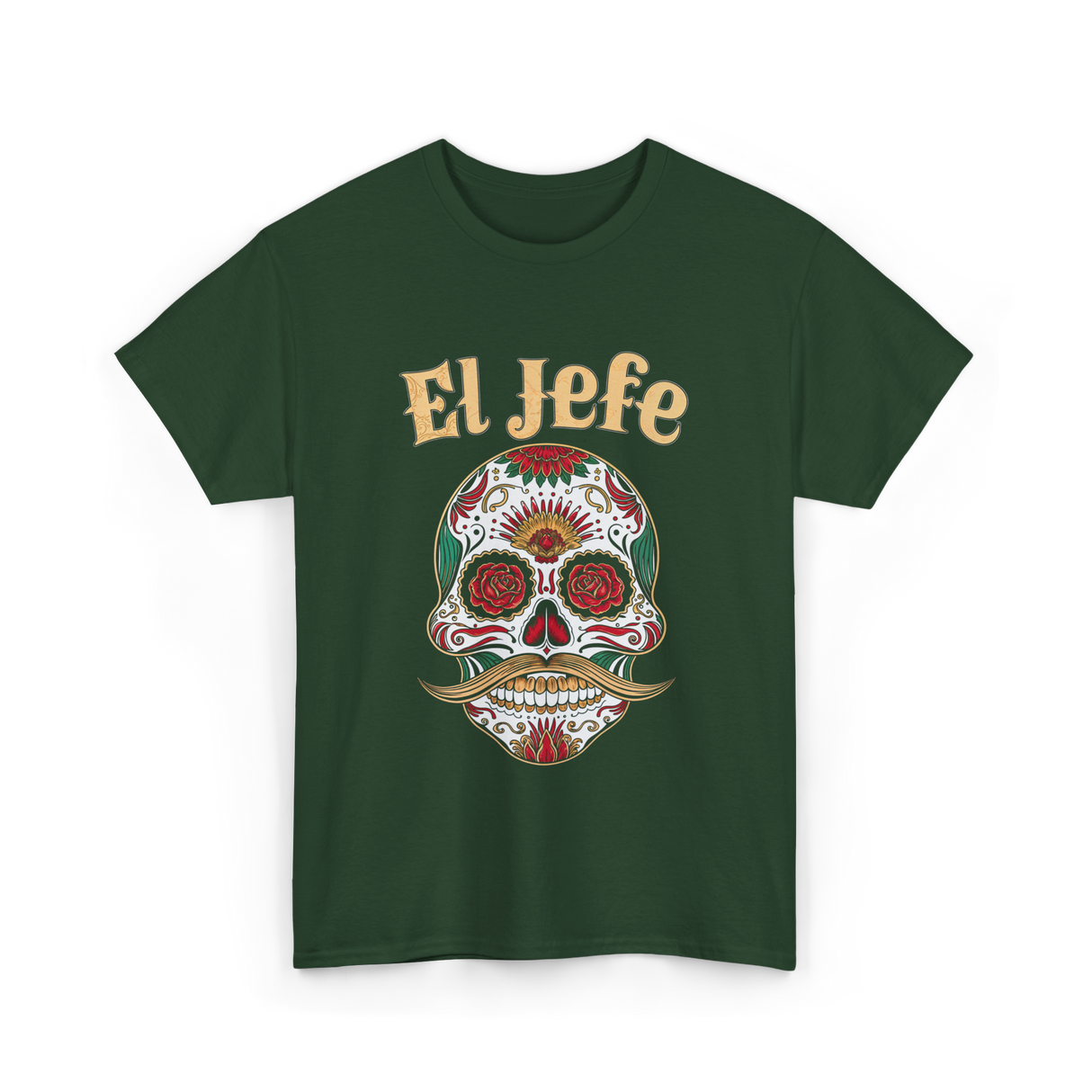 El Jefe Sugar Skull Culture T-Shirt - Forest Green