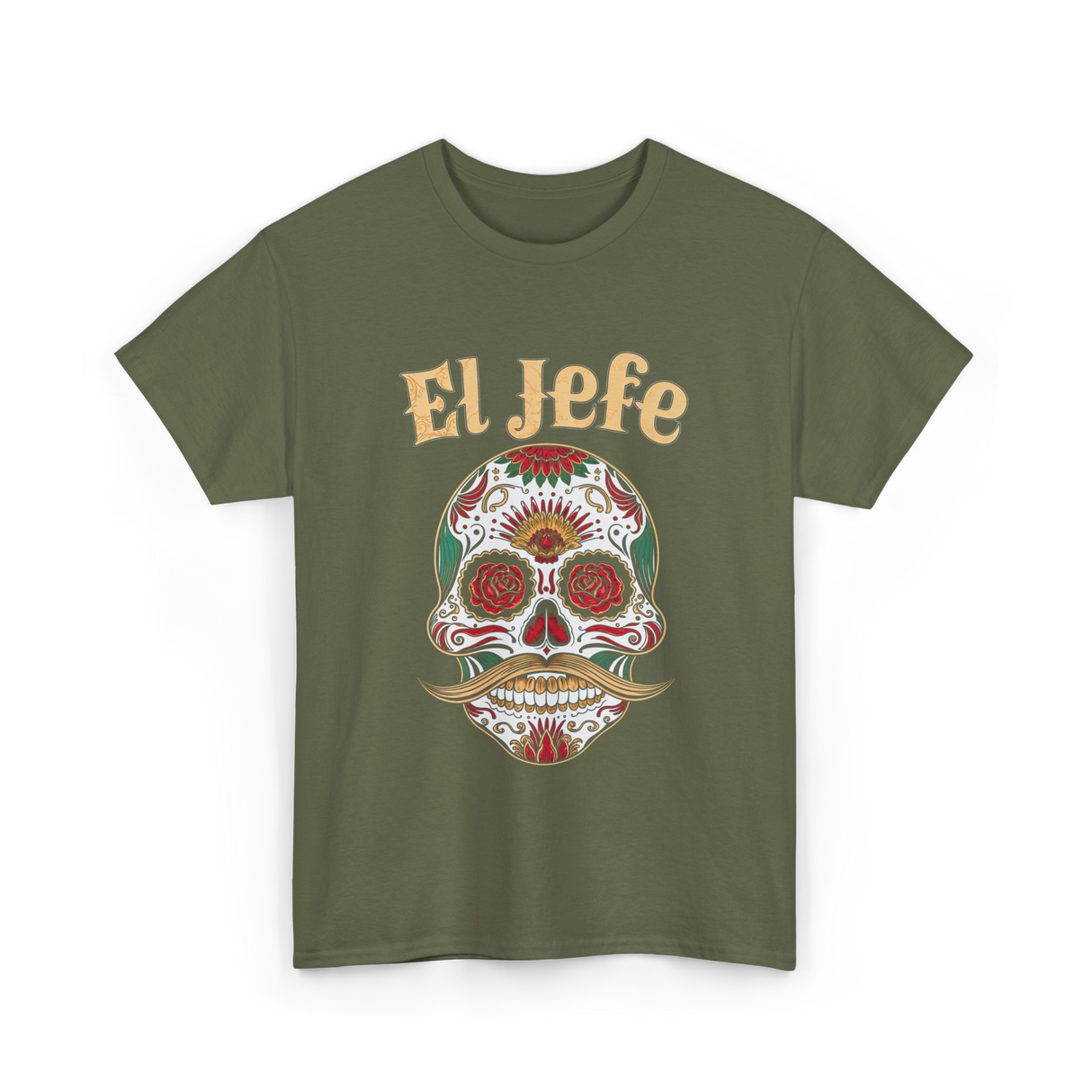 El Jefe Sugar Skull Culture T-Shirt - Military Green