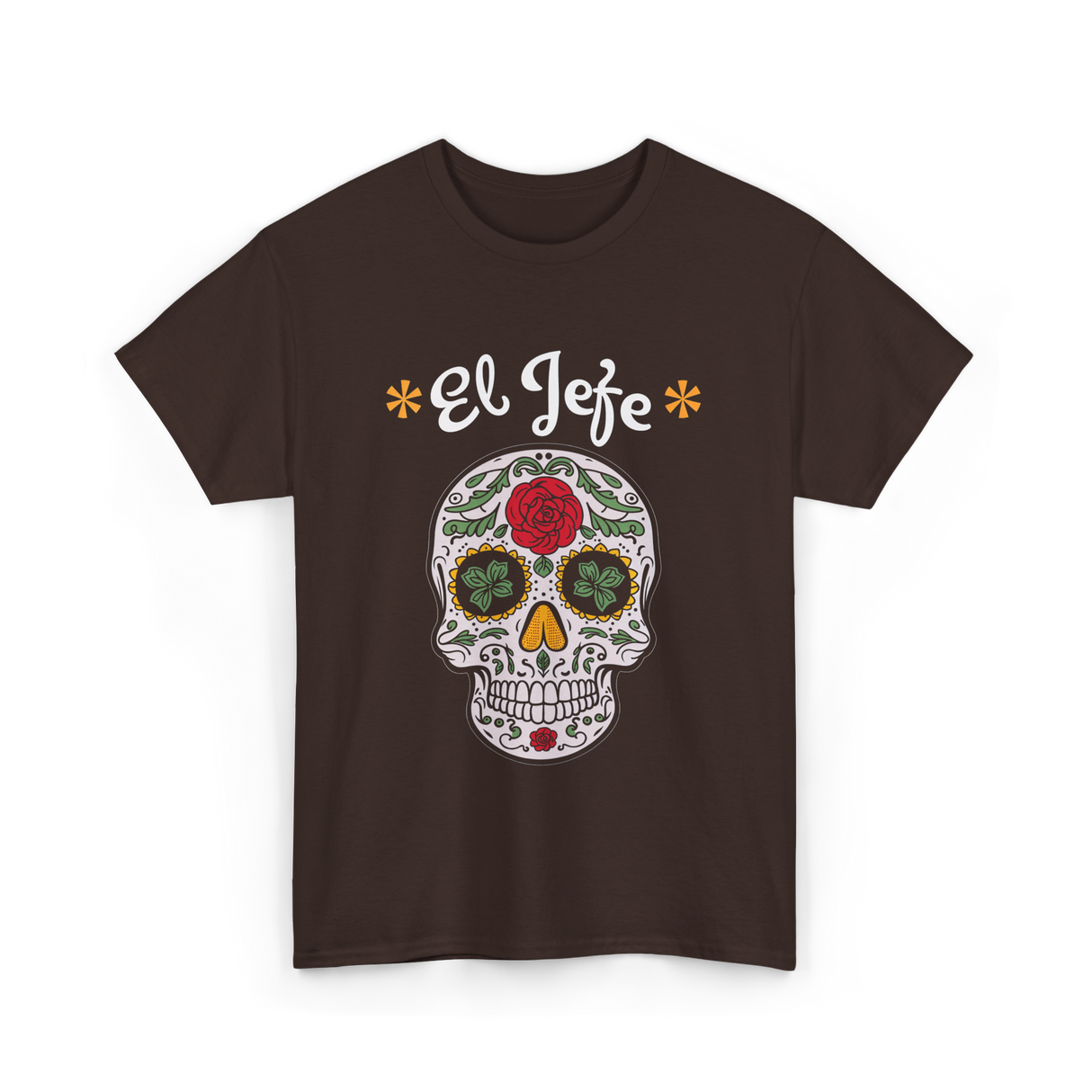 El Jefe Sugar Skull Dia De Los Muertos T-Shirt - Dark Chocolate