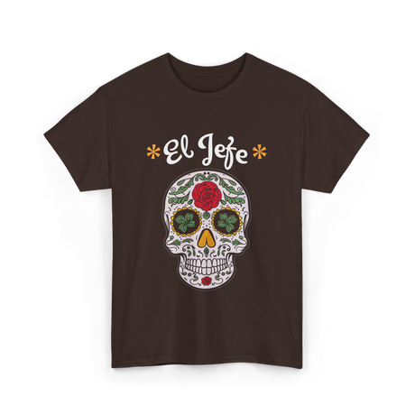 El Jefe Sugar Skull Dia De Los Muertos T-Shirt - Dark Chocolate