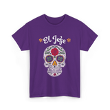 El Jefe Sugar Skull Dia De Los Muertos T-Shirt - Purple