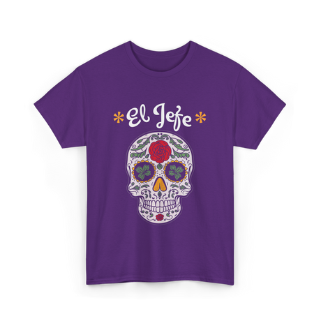 El Jefe Sugar Skull Dia De Los Muertos T-Shirt - Purple