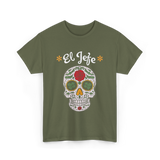 El Jefe Sugar Skull Dia De Los Muertos T-Shirt - Military Green