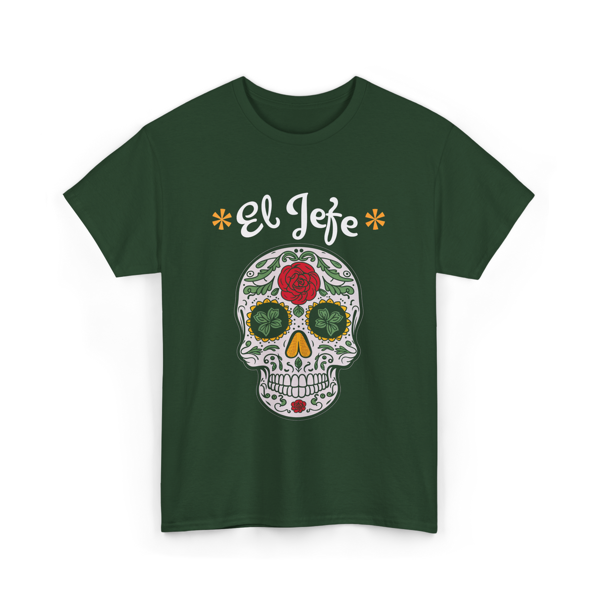 El Jefe Sugar Skull Dia De Los Muertos T-Shirt - Forest Green