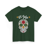 El Jefe Sugar Skull Dia De Los Muertos T-Shirt - Forest Green