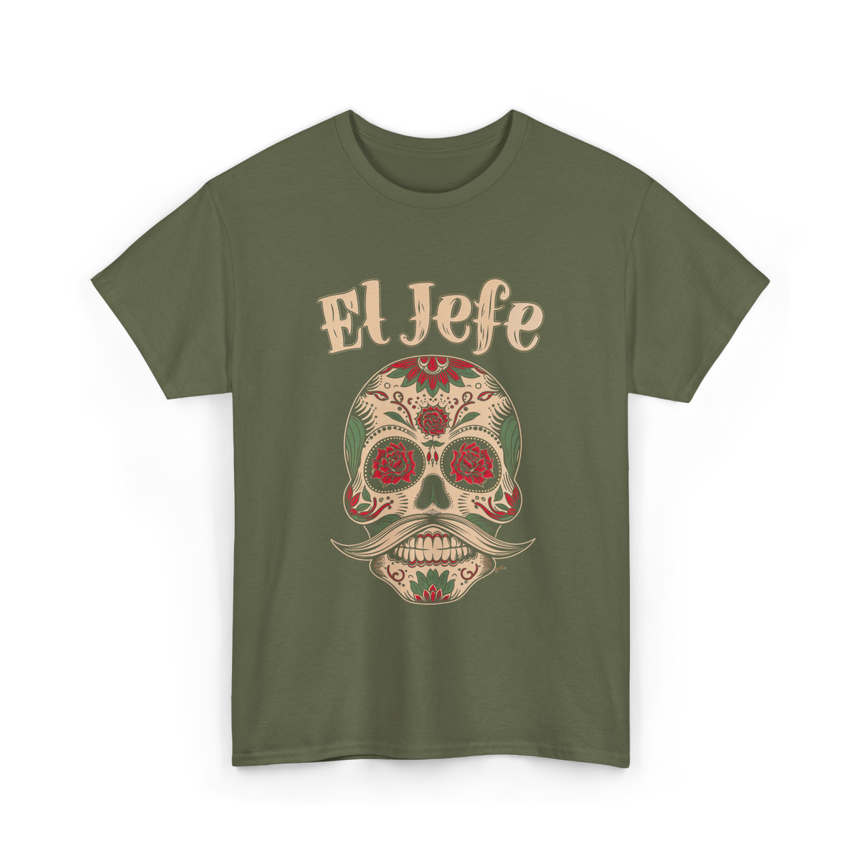 El Jefe Sugar Skull T-Shirt - Military Green