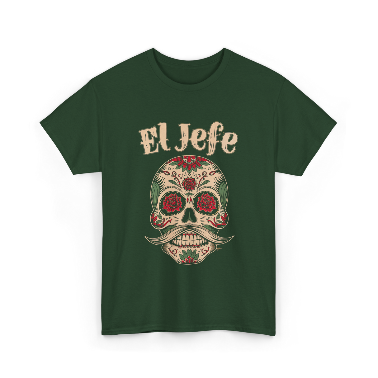 El Jefe Sugar Skull T-Shirt - Forest Green