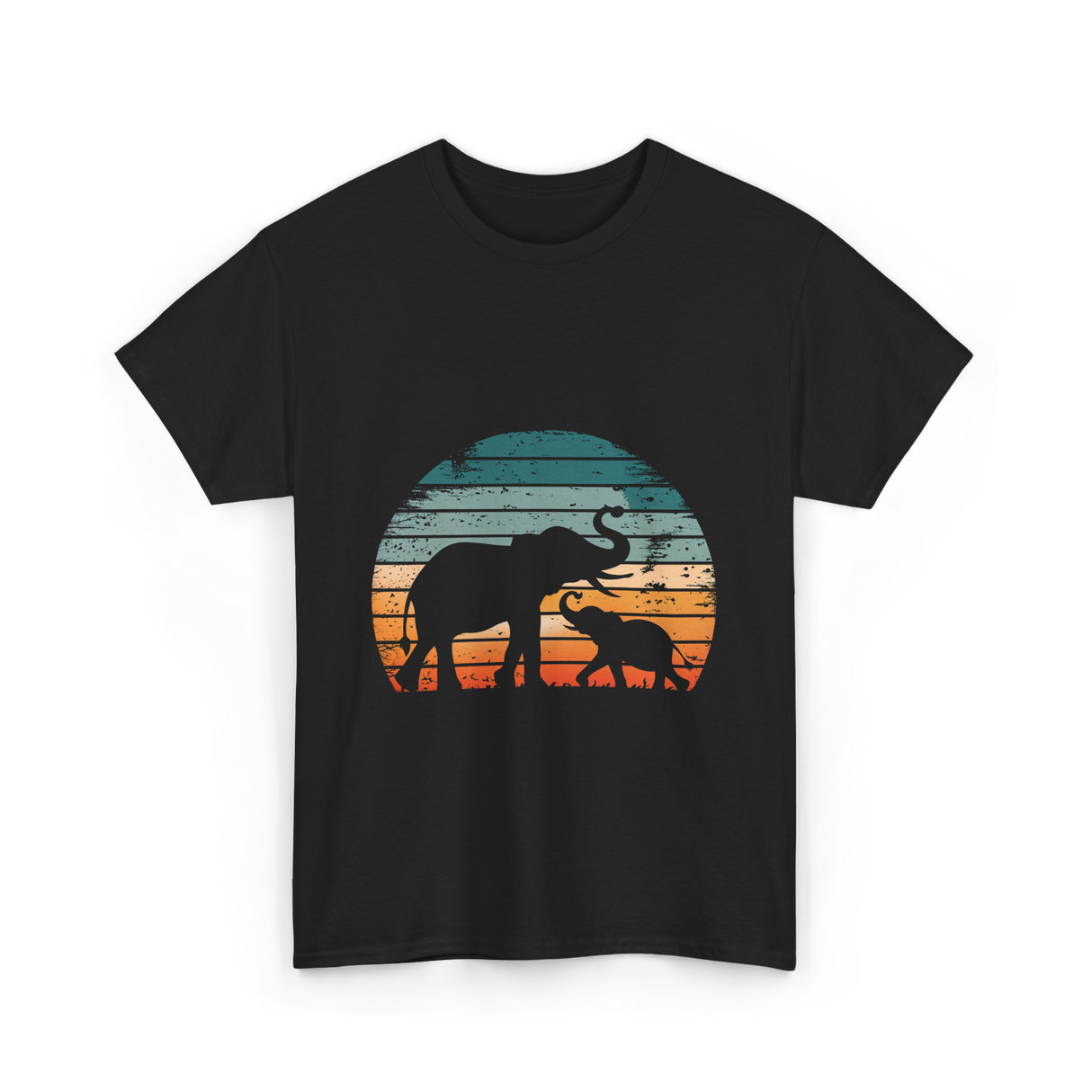 Elephant Family Silhouette Nature T-Shirt - Black