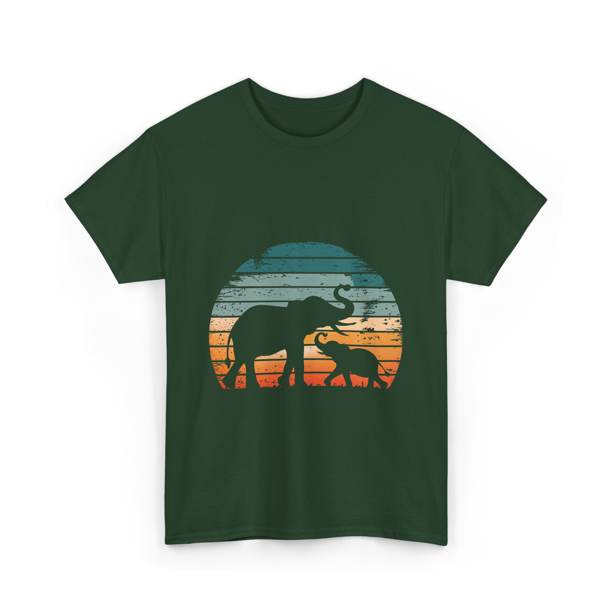 Elephant Family Silhouette Nature T-Shirt - Forest Green