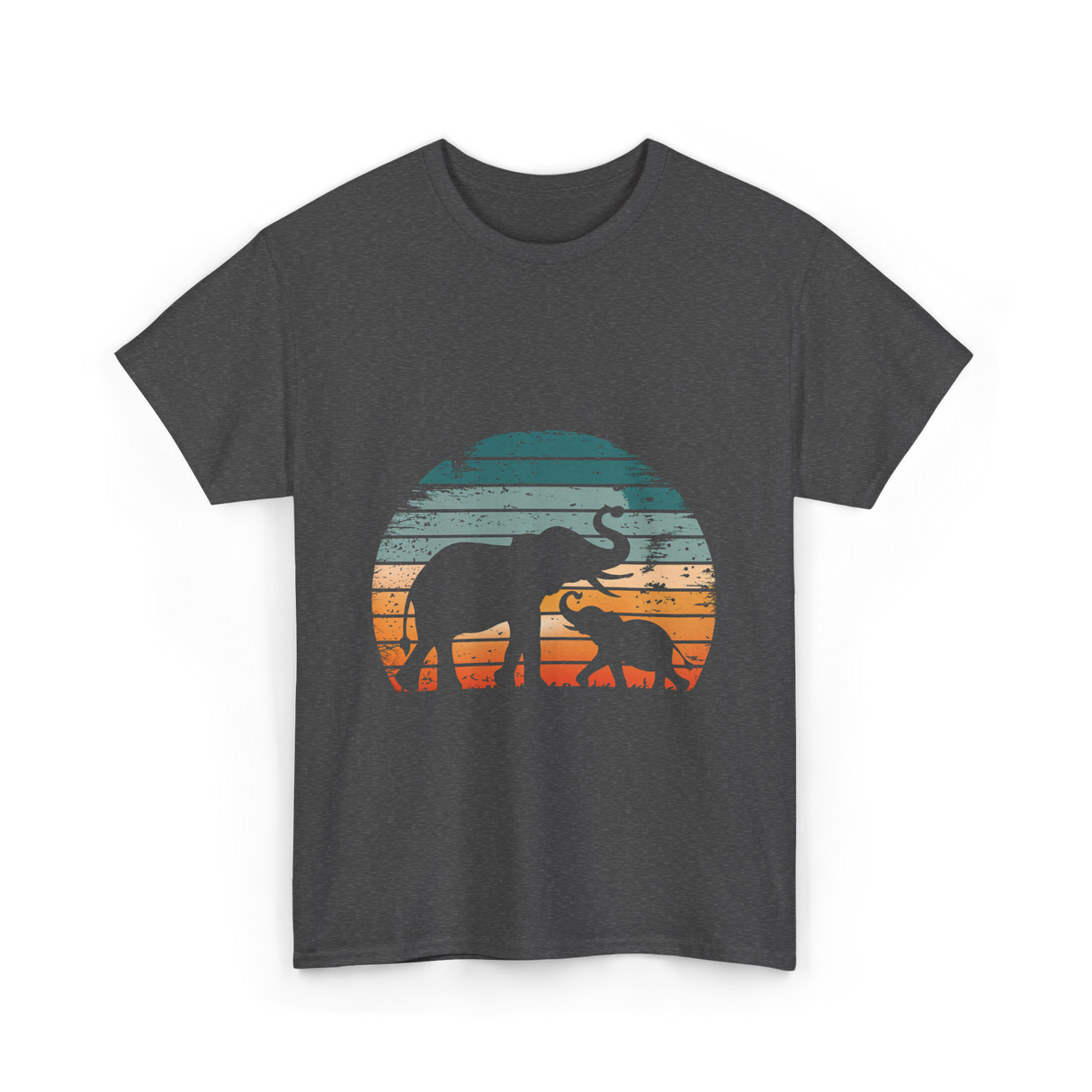 Elephant Family Silhouette Nature T-Shirt - Dark Heather
