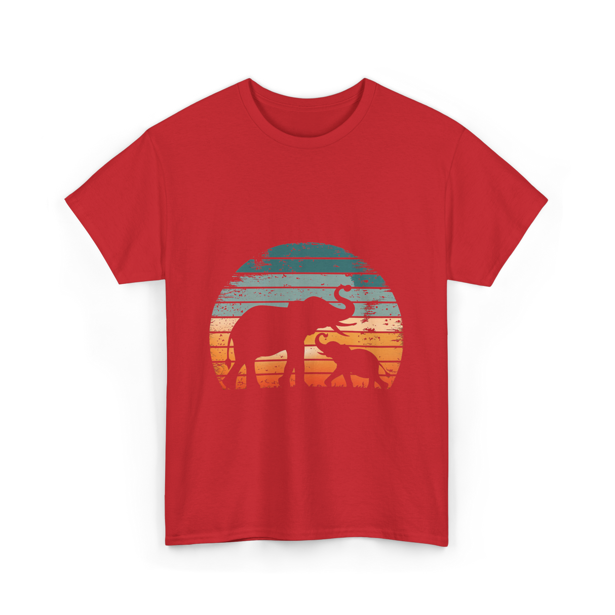 Elephant Family Silhouette Nature T-Shirt - Red
