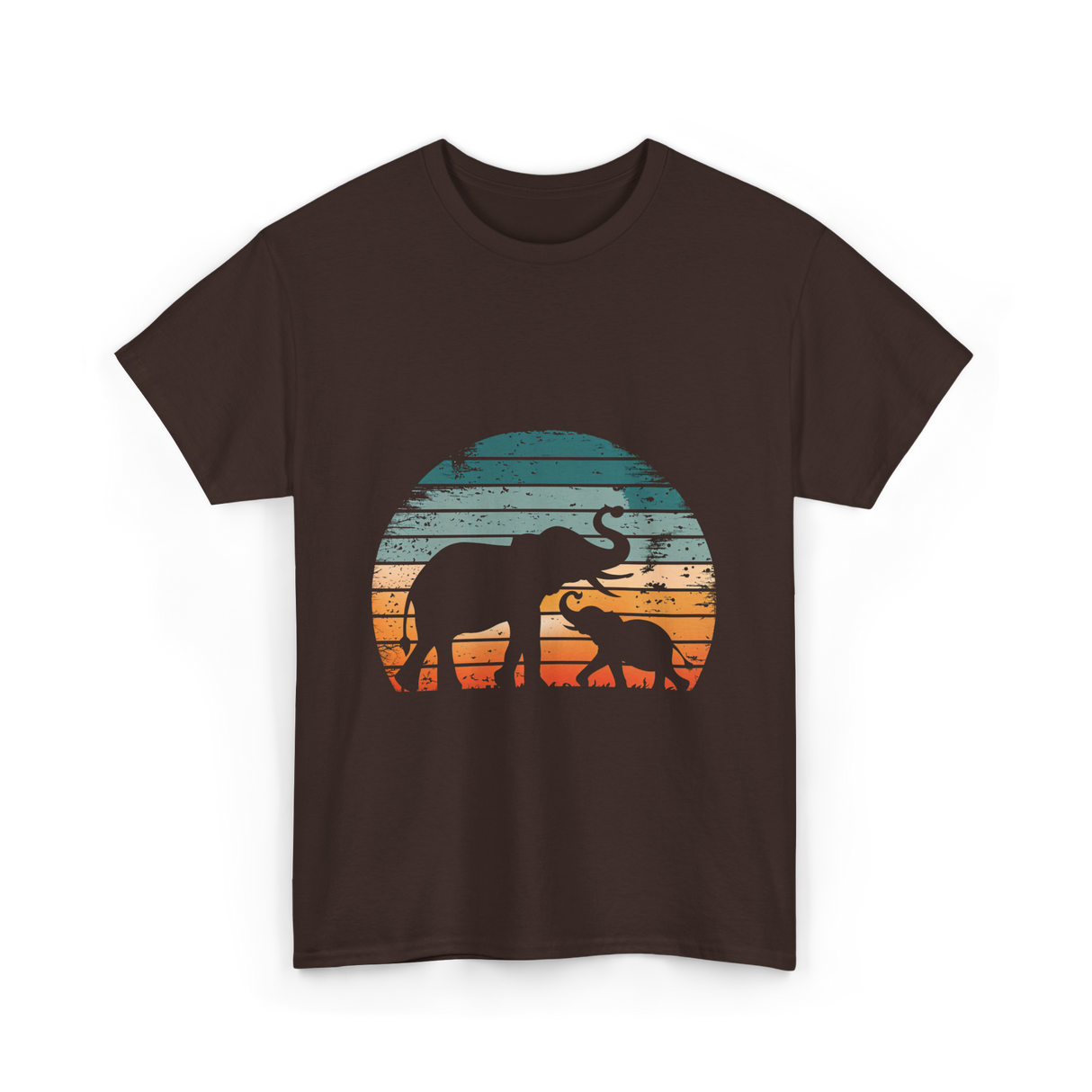 Elephant Family Silhouette Nature T-Shirt - Dark Chocolate