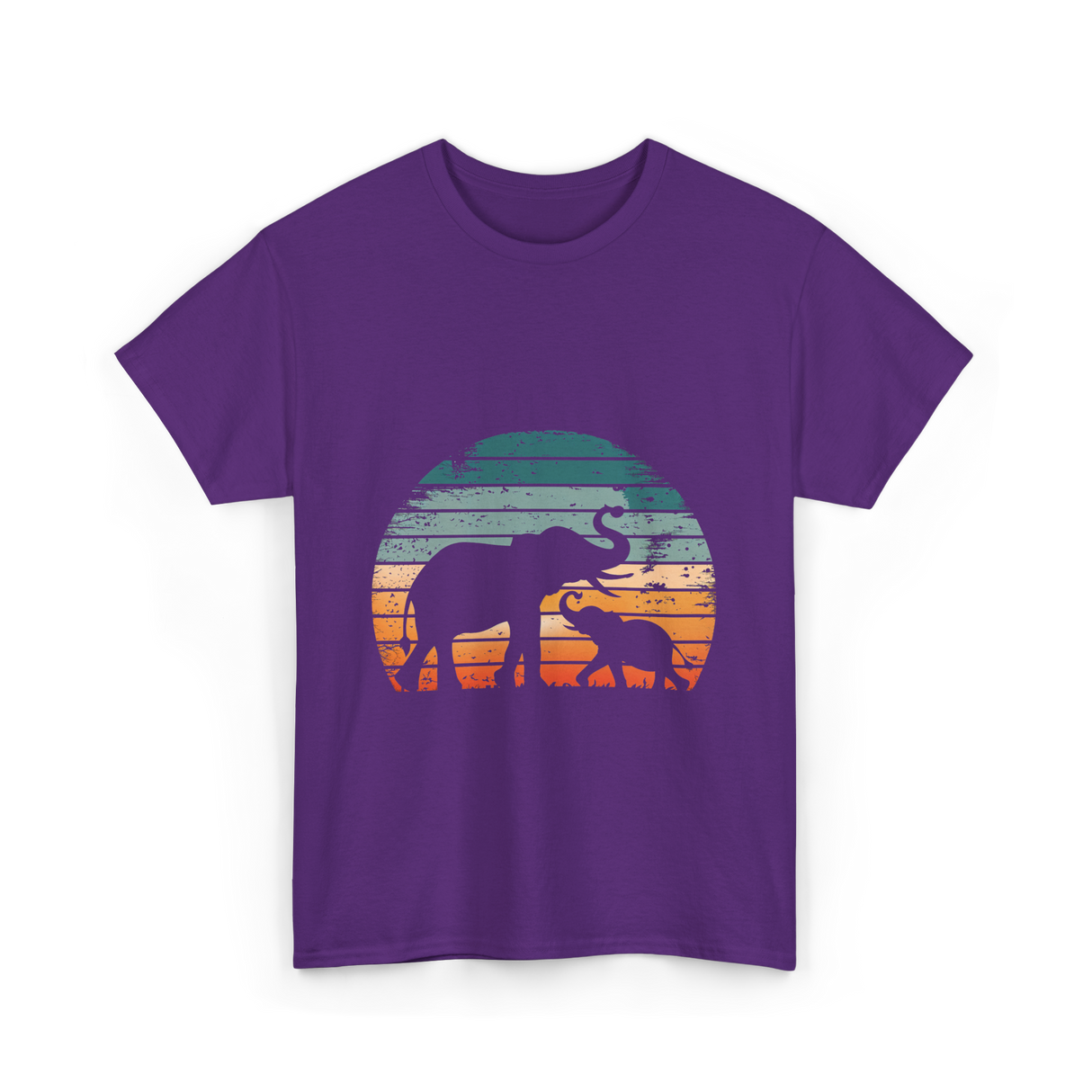 Elephant Family Silhouette Nature T-Shirt - Purple