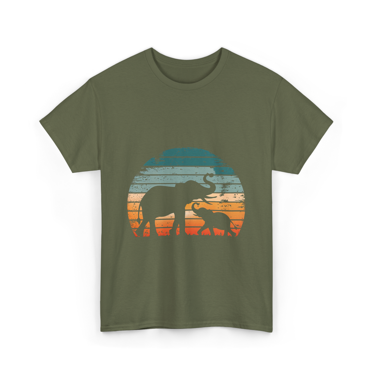 Elephant Family Silhouette Nature T-Shirt - Military Green