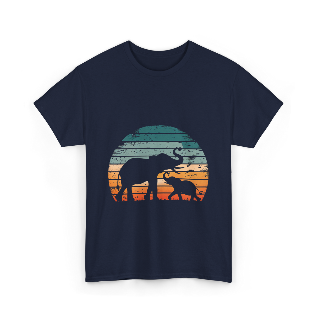 Elephant Family Silhouette Nature T-Shirt - Navy