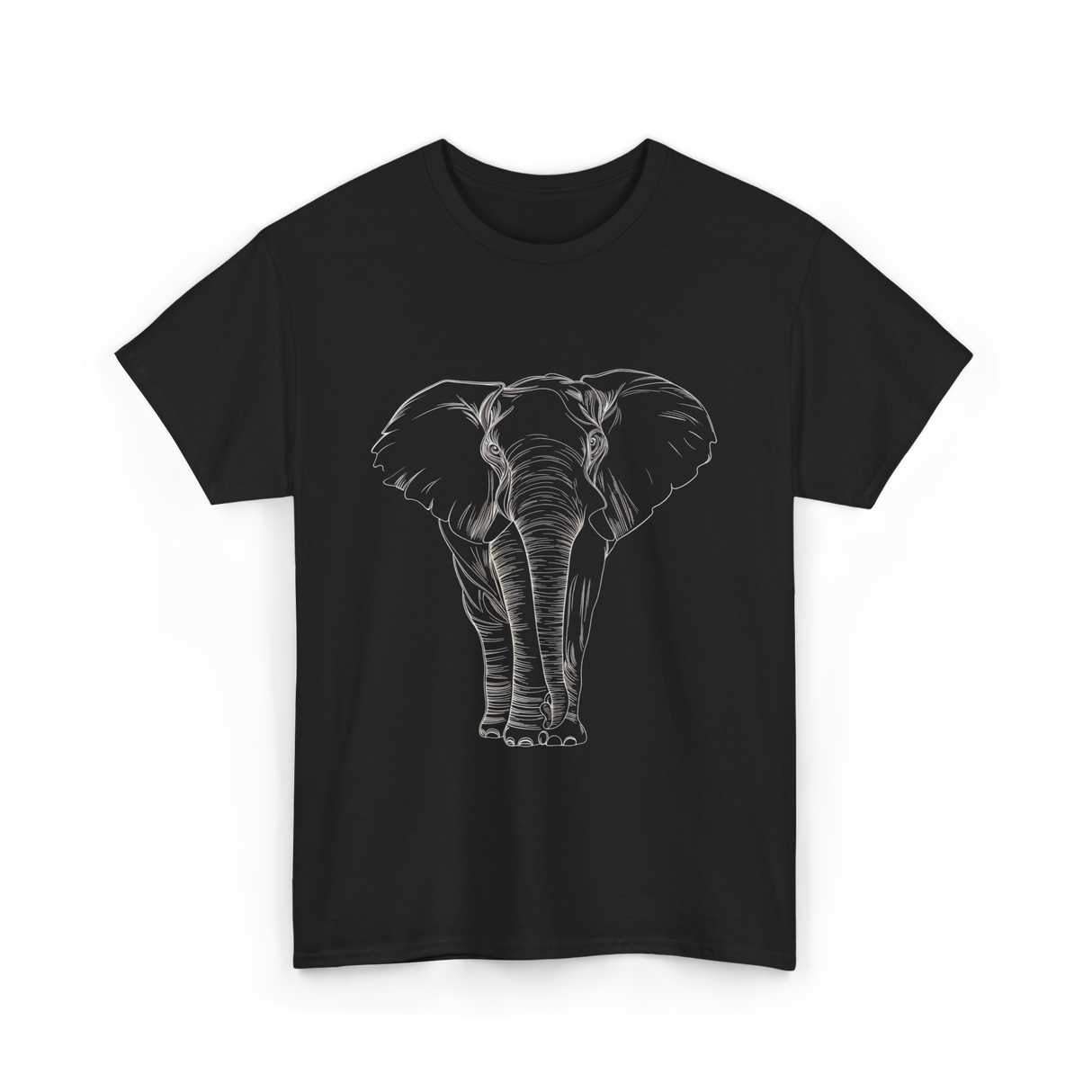 Elephant Portrait Line Art Elephant T-Shirt - Black