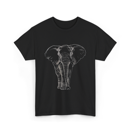 Elephant Portrait Line Art Elephant T-Shirt - Black