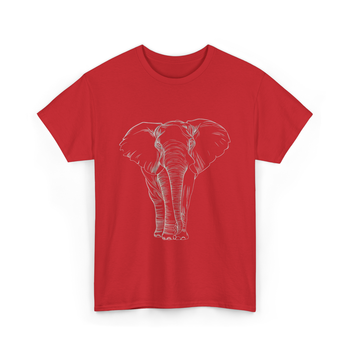 Elephant Portrait Line Art Elephant T-Shirt - Red