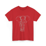 Elephant Portrait Line Art Elephant T-Shirt - Red