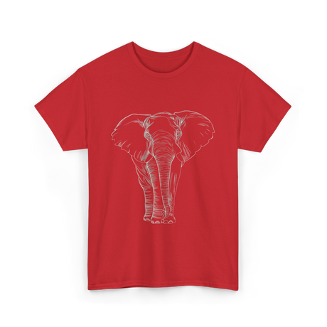 Elephant Portrait Line Art Elephant T-Shirt - Red