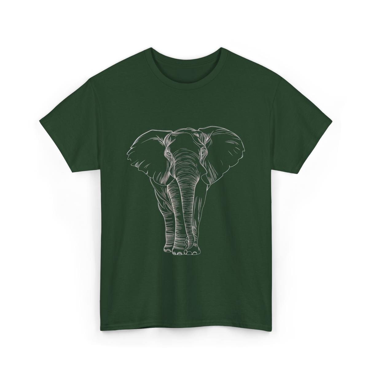 Elephant Portrait Line Art Elephant T-Shirt - Forest Green