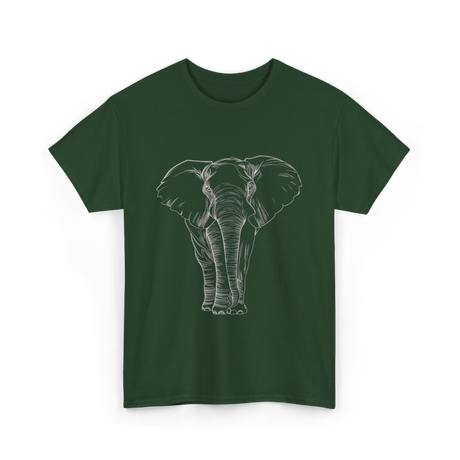 Elephant Portrait Line Art Elephant T-Shirt - Forest Green