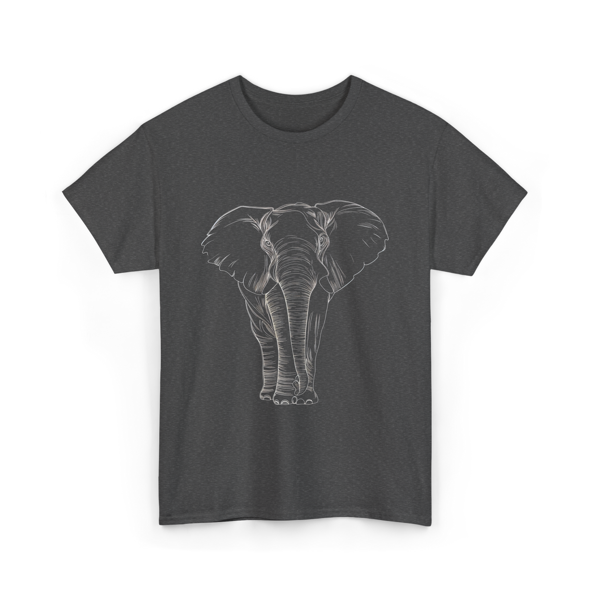 Elephant Portrait Line Art Elephant T-Shirt - Dark Heather