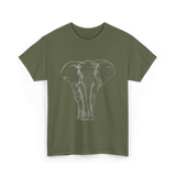 Elephant Portrait Line Art Elephant T-Shirt - Military Green