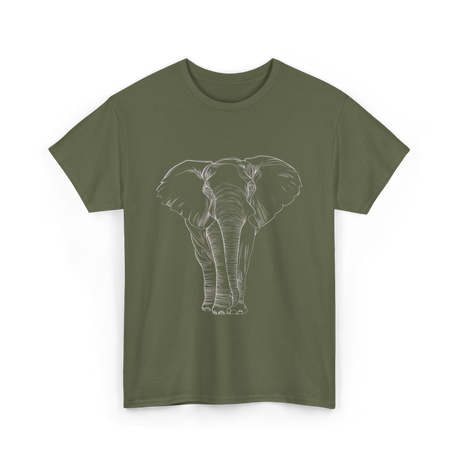 Elephant Portrait Line Art Elephant T-Shirt - Military Green