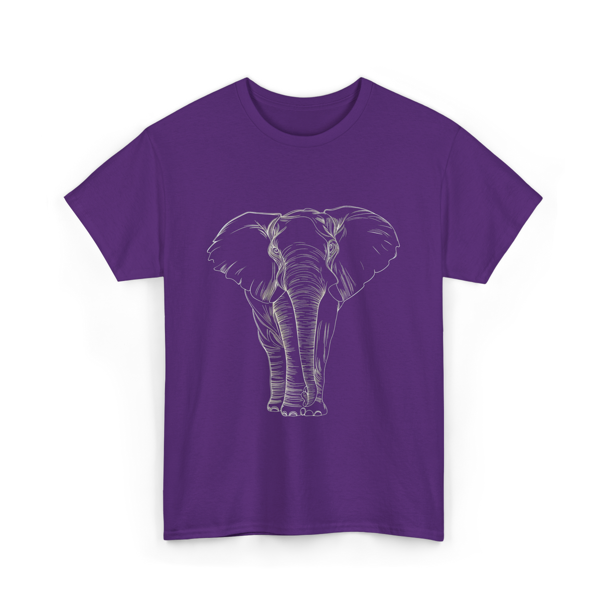 Elephant Portrait Line Art Elephant T-Shirt - Purple