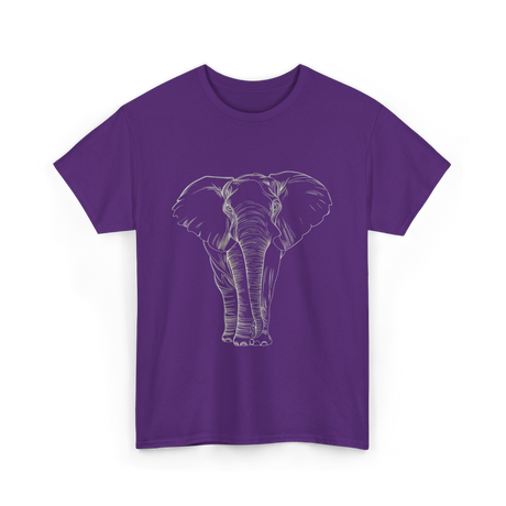 Elephant Portrait Line Art Elephant T-Shirt - Purple