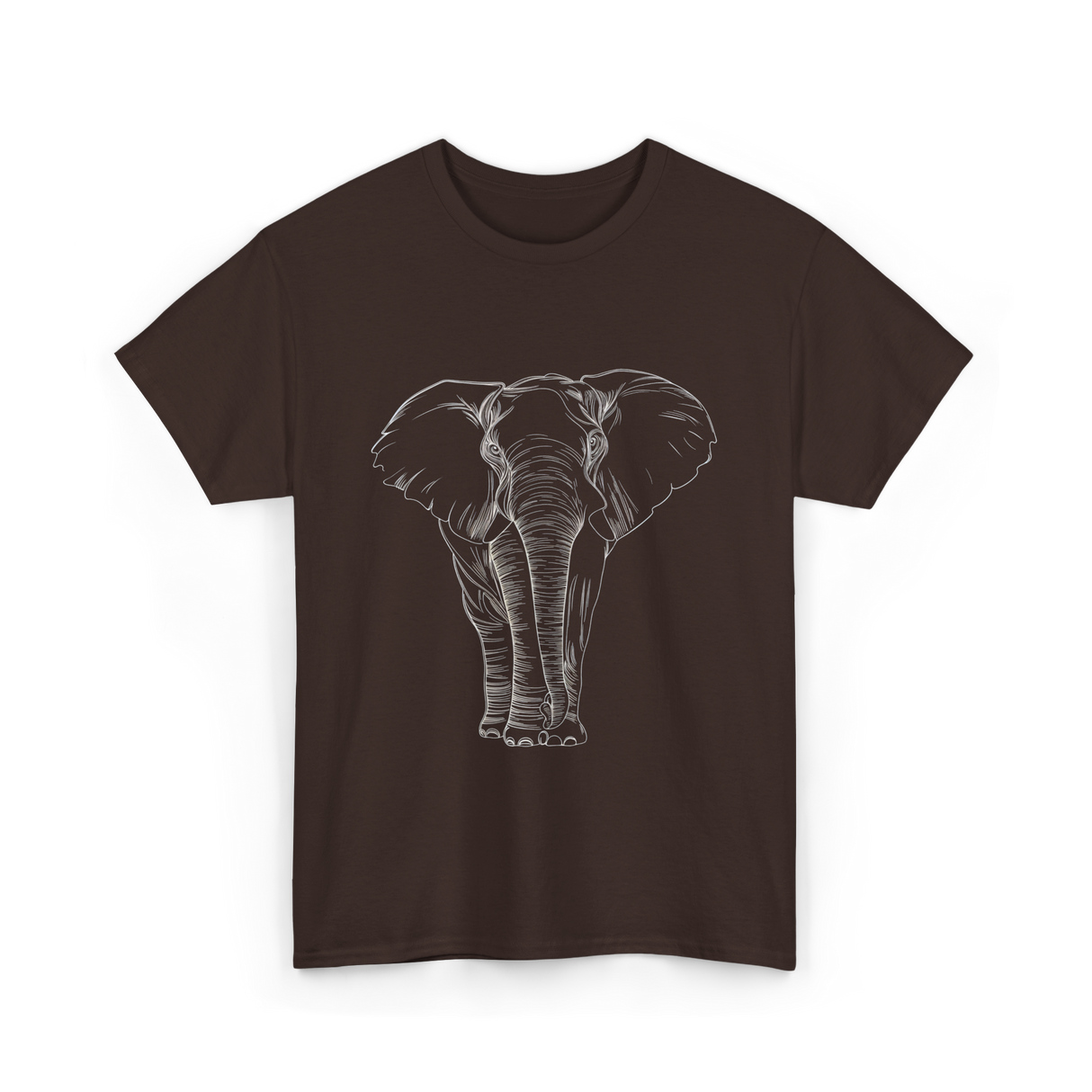 Elephant Portrait Line Art Elephant T-Shirt - Dark Chocolate