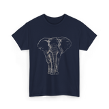 Elephant Portrait Line Art Elephant T-Shirt - Navy