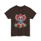 Elephant with Flowers Cute Design T-Shirt - Dark Chocolate