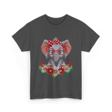 Elephant with Flowers Cute Design T-Shirt - Dark Heather