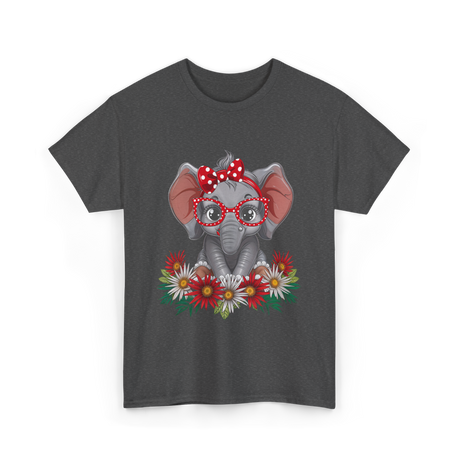 Elephant with Flowers Cute Design T-Shirt - Dark Heather