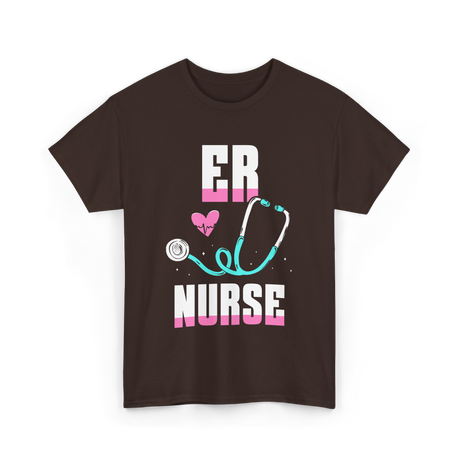 ER Nurse Stethoscope Nursing T-Shirt - Dark Chocolate