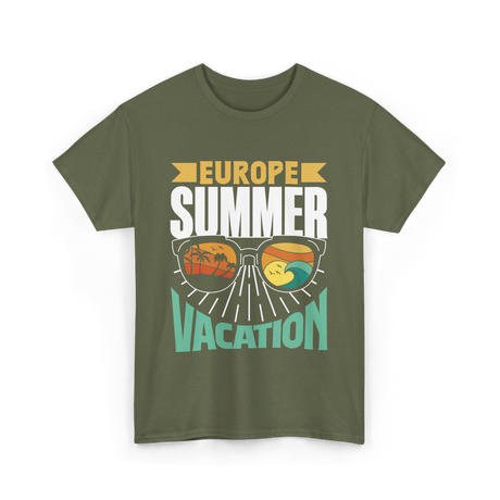 Europe Summer Vacation Travel T-Shirt - Military Green