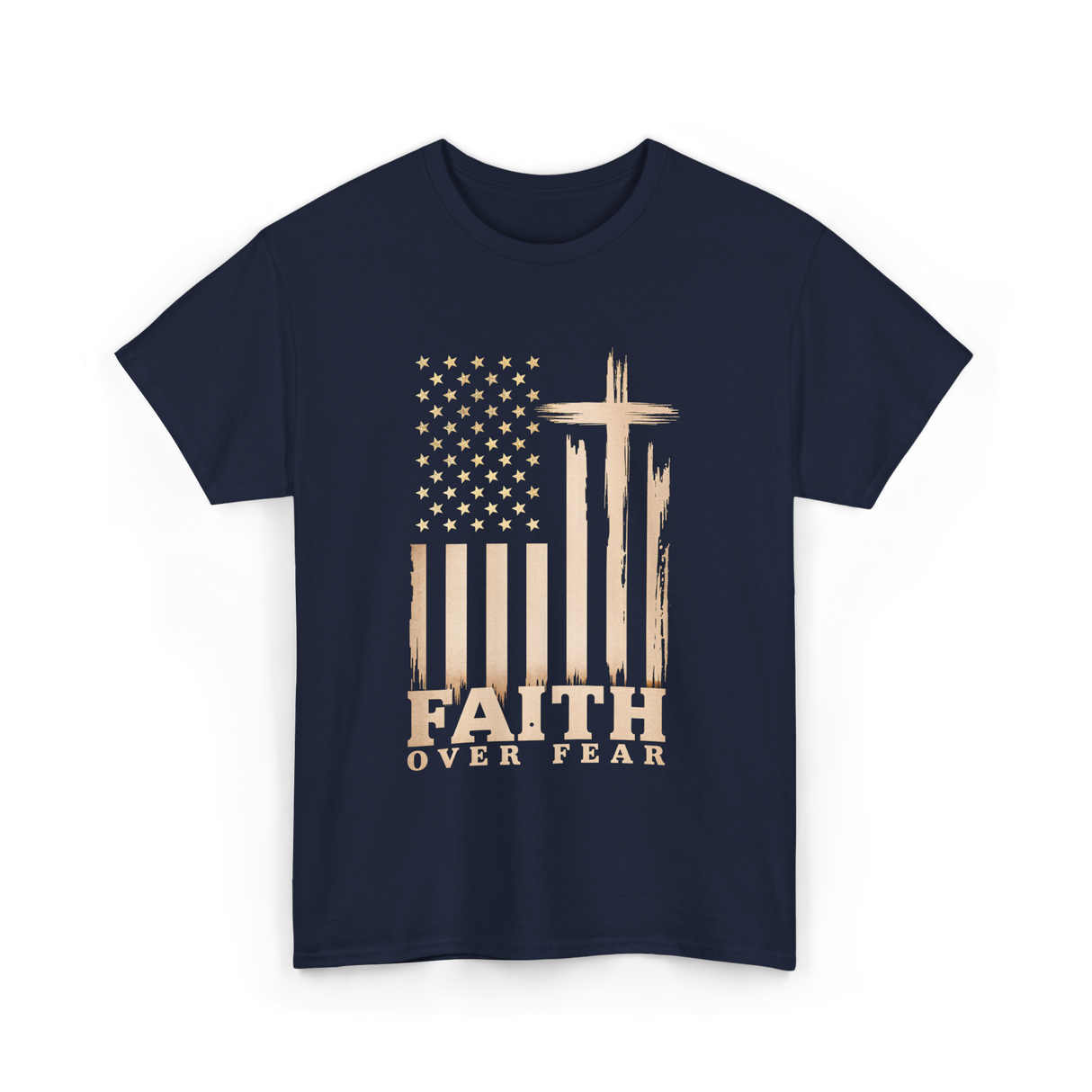 Faith Over Fear American Patriotic T-Shirt - Navy