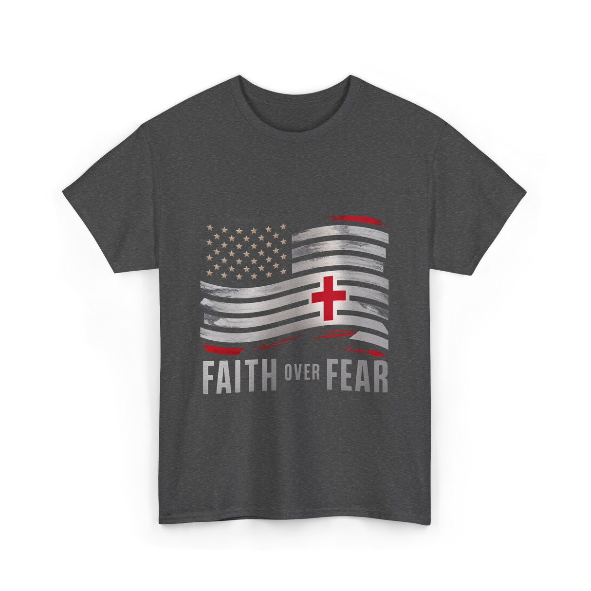 Faith Over Fear Christian Cross T-Shirt - Dark Heather