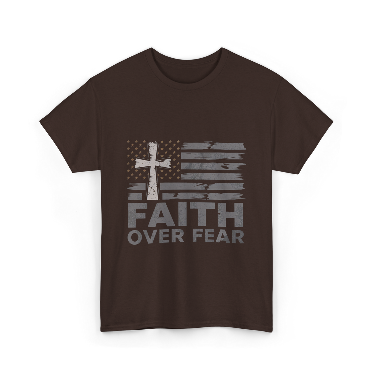 Faith Over Fear Christian Cross T-Shirt - Dark Chocolate