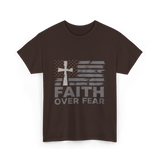 Faith Over Fear Christian Cross T-Shirt - Dark Chocolate