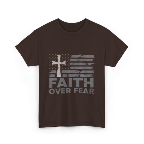 Faith Over Fear Christian Cross T-Shirt - Dark Chocolate