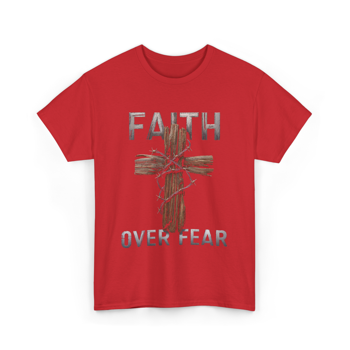 Faith Over Fear Christian Cross T-Shirt - Red