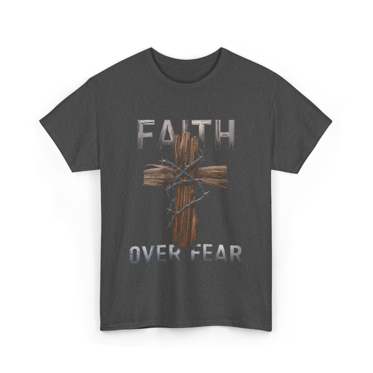 Faith Over Fear Christian Cross T-Shirt - Dark Heather