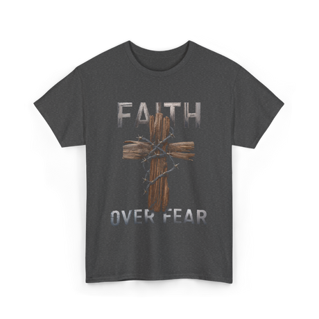 Faith Over Fear Christian Cross T-Shirt - Dark Heather