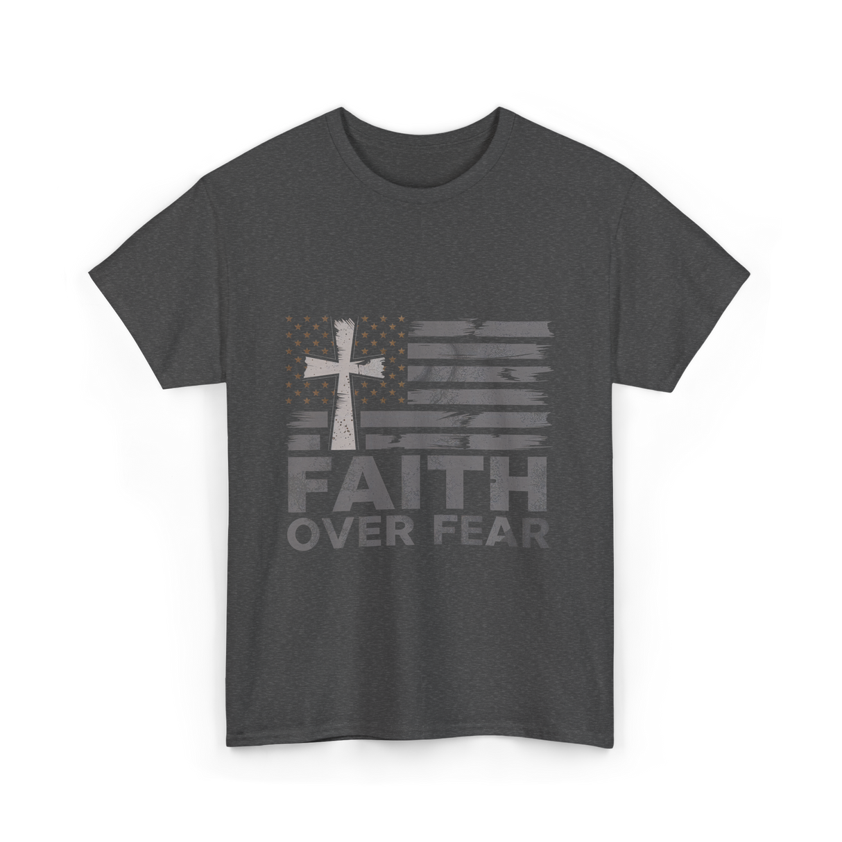 Faith Over Fear Christian Cross T-Shirt - Dark Heather